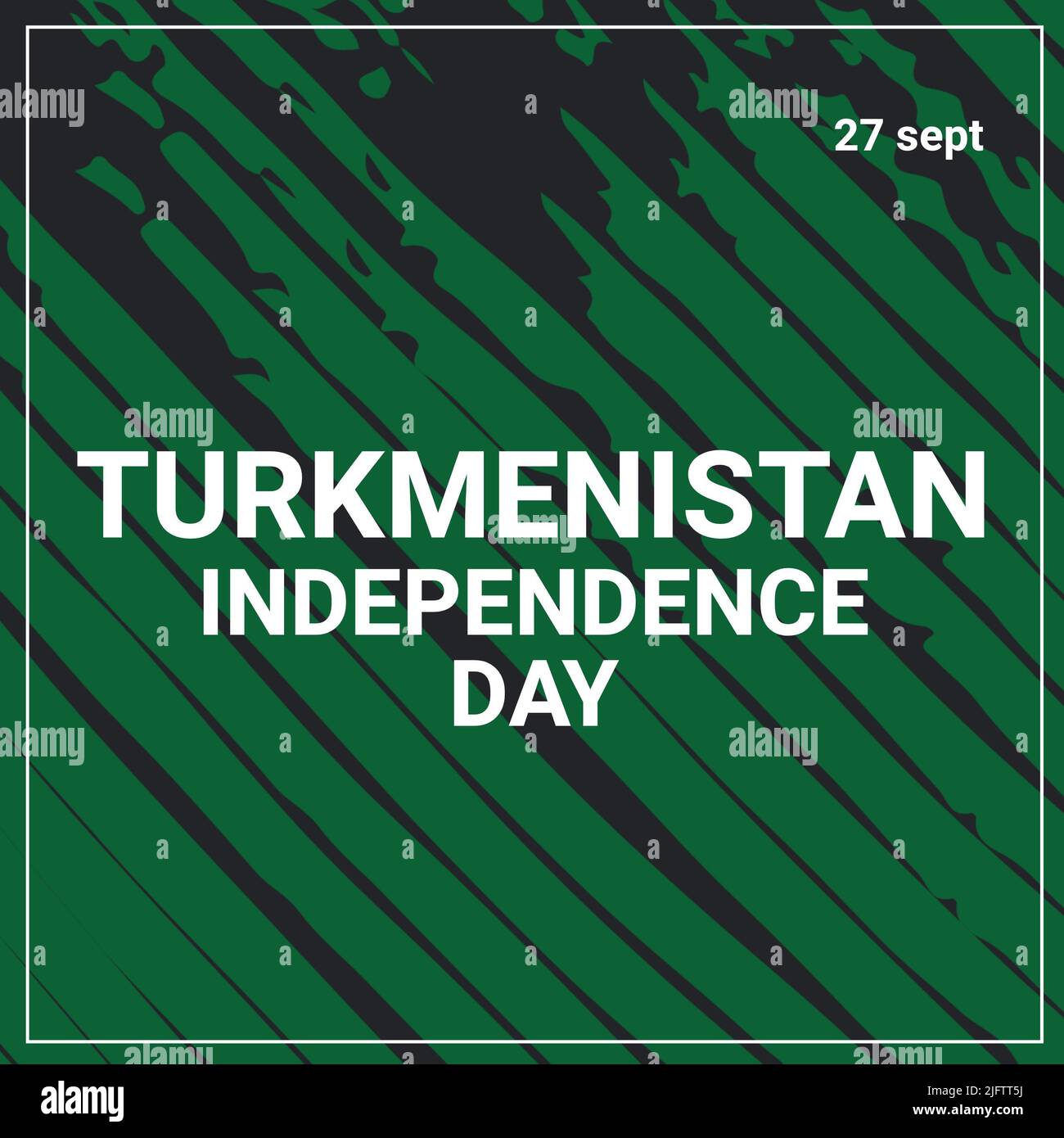 Illustration von 27 Sept. und turkmenistans Unabhängigkeitstag Text über grünen und schwarzen Kritzeleien Stockfoto