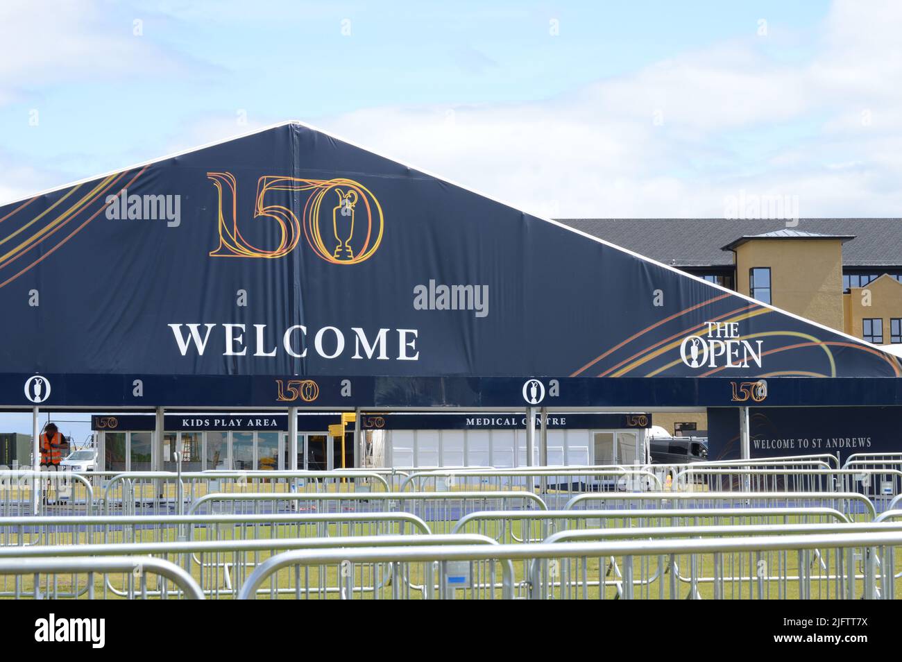 Die Vorbereitungen zum 5. Juli für die Open Golf Championship 150. in St Andrews, Schottland, liegen nur noch wenige Tage vor dem Start Stockfoto