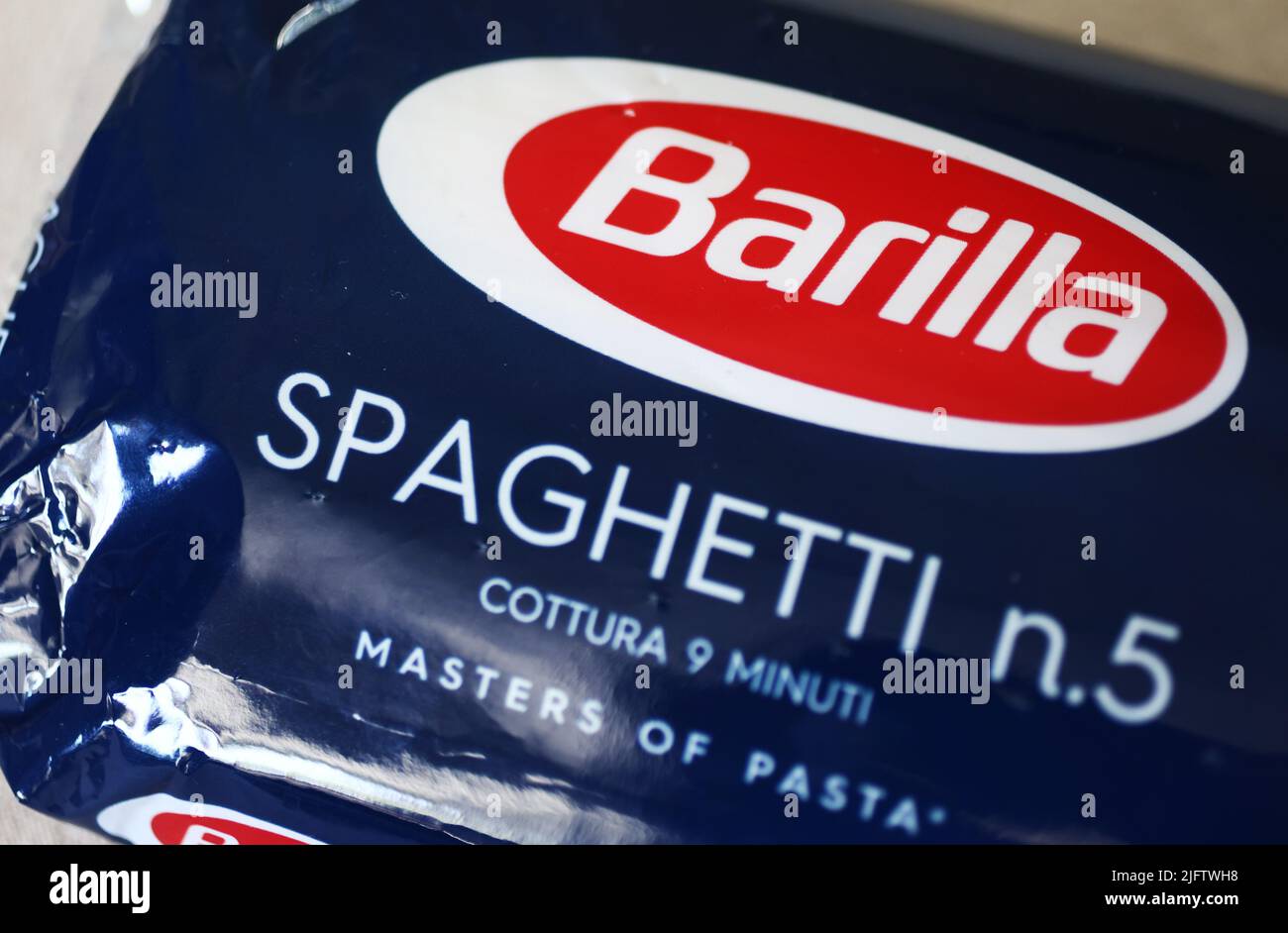 Barilla-Spaghetti. Stockfoto