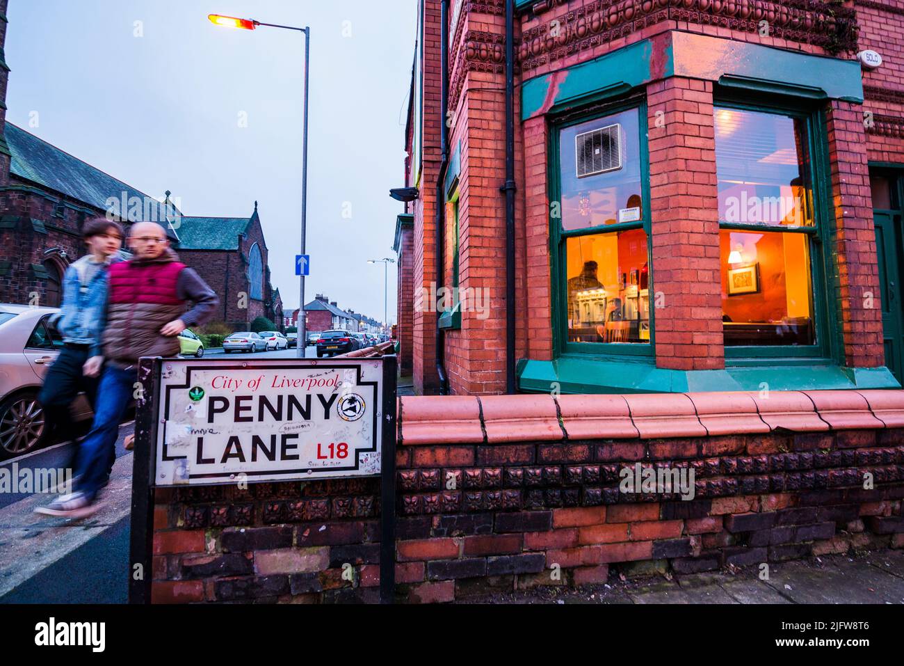 Historische Penny Lane Street. Liverpool, England, Großbritannien Stockfoto