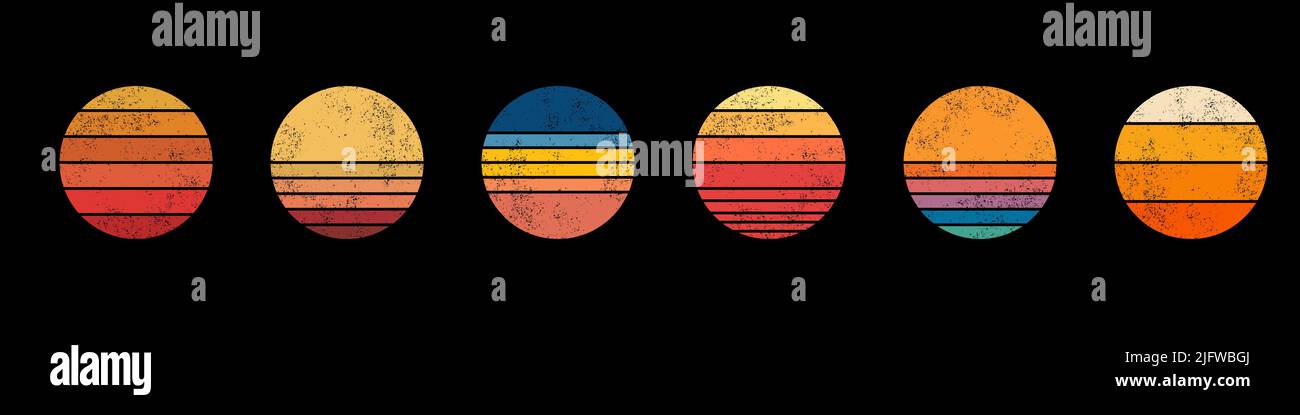 Retro Sunset Kollektion Icon Set Stock Vektor
