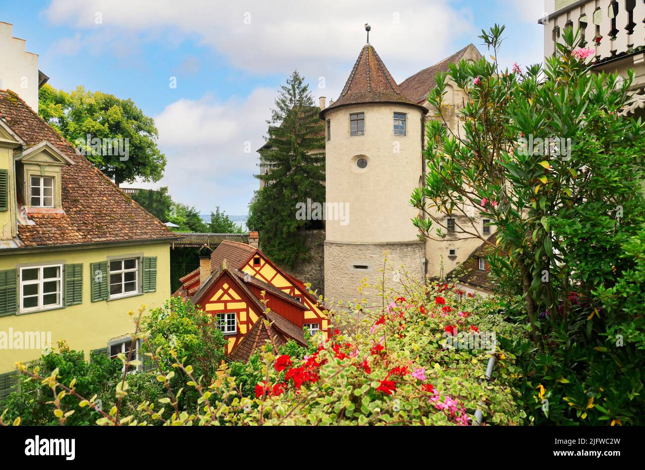 Die historische Altstadt von Meersburg am Bodensee, baden-württemberg, deutschland, europa. Stockfoto