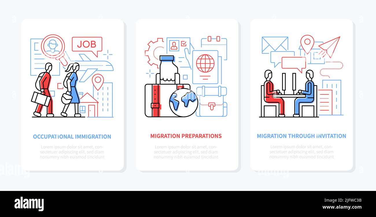 Vorbereitung der Migration – Bannerset im Liniendesign Stock Vektor