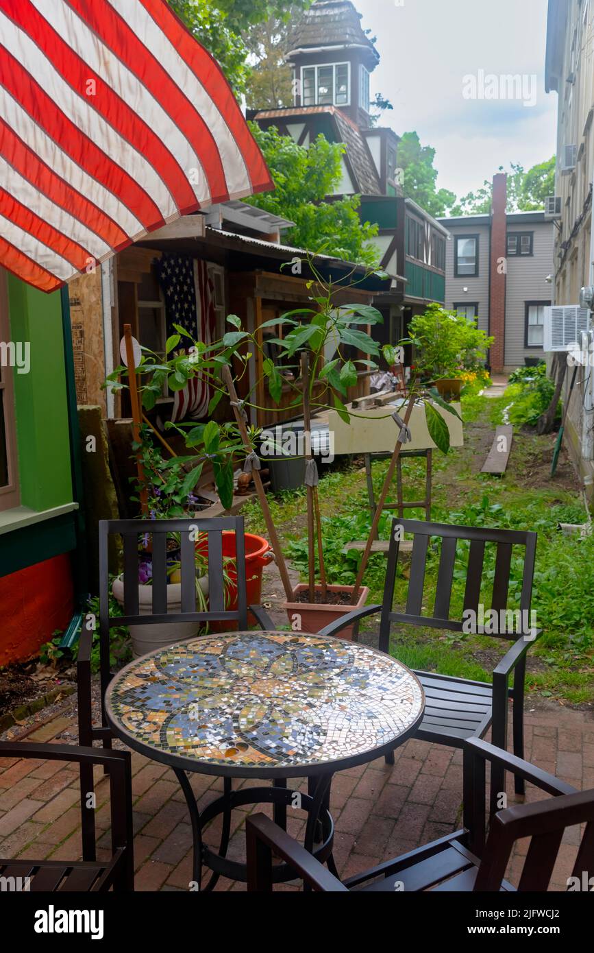 Kleines Café, Frenchtown eine der attraktivsten Kleinstädte Amerikas, Frenchtown, New Jersey, USA Stockfoto