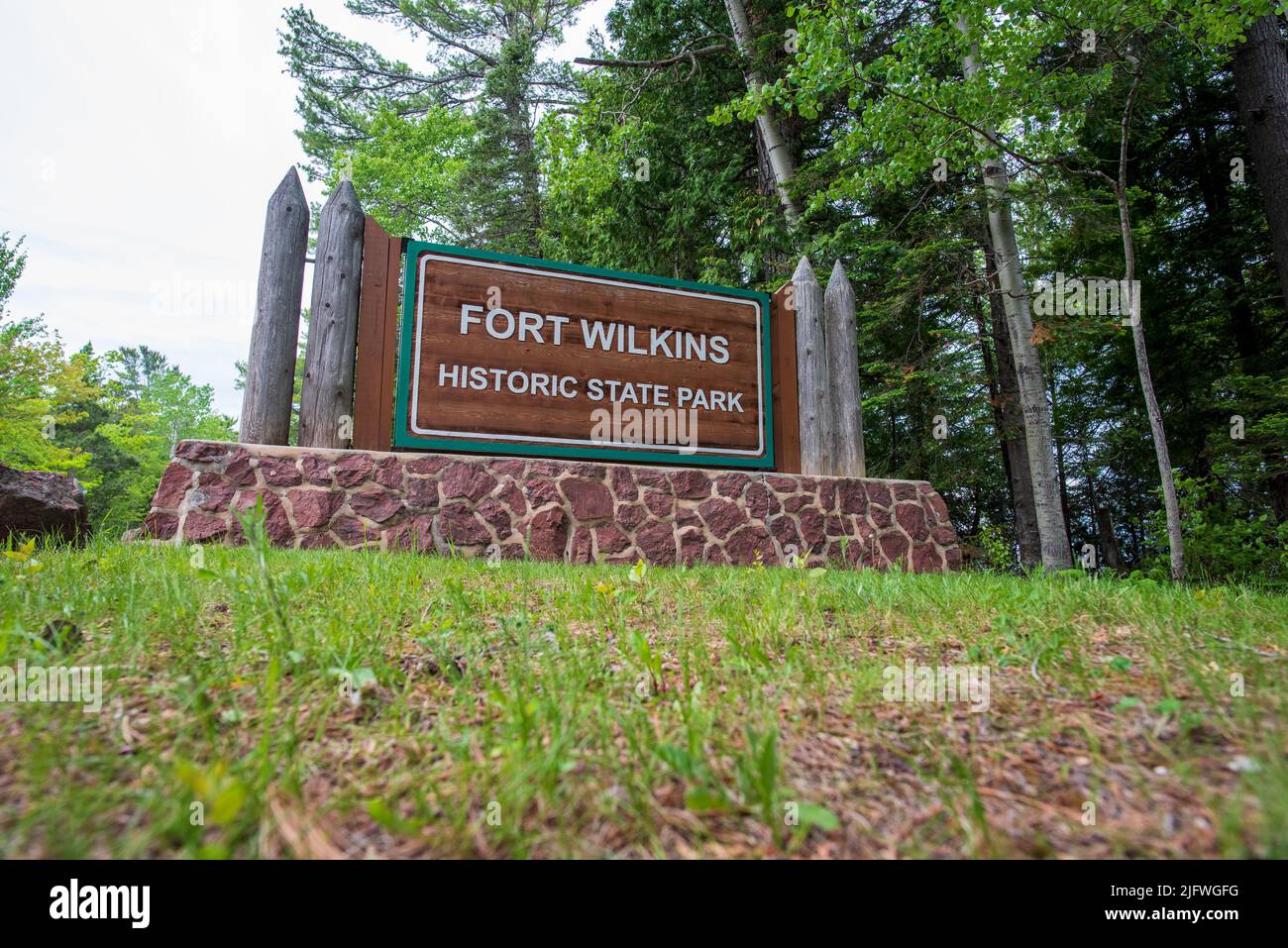 Cooper Harbor, MI - 19. Juni: Eintritt zum Fort Wilkins Historic State Park Stockfoto