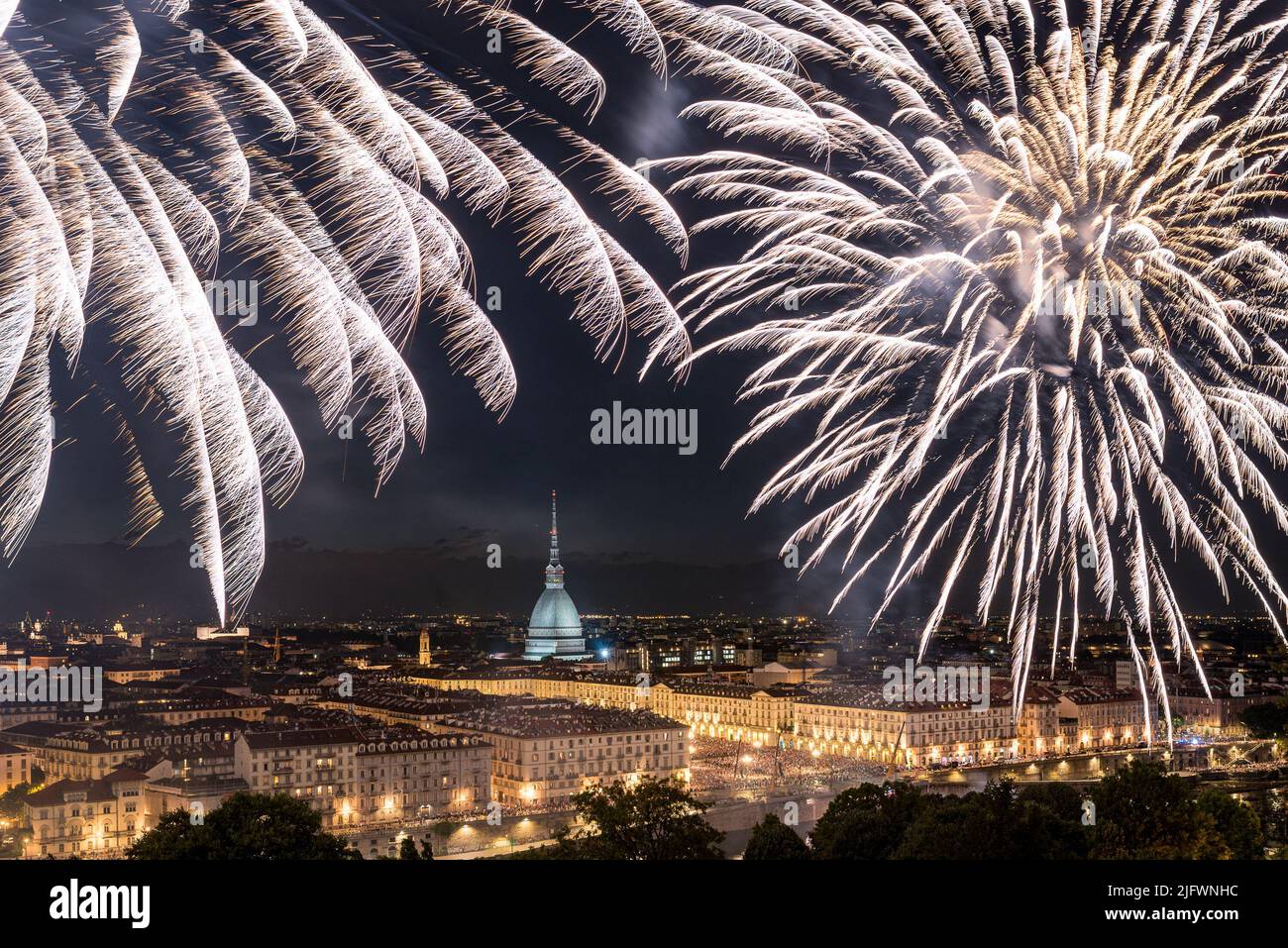 Turin (Turin) Feuerwerk für San Giovanni Stockfoto