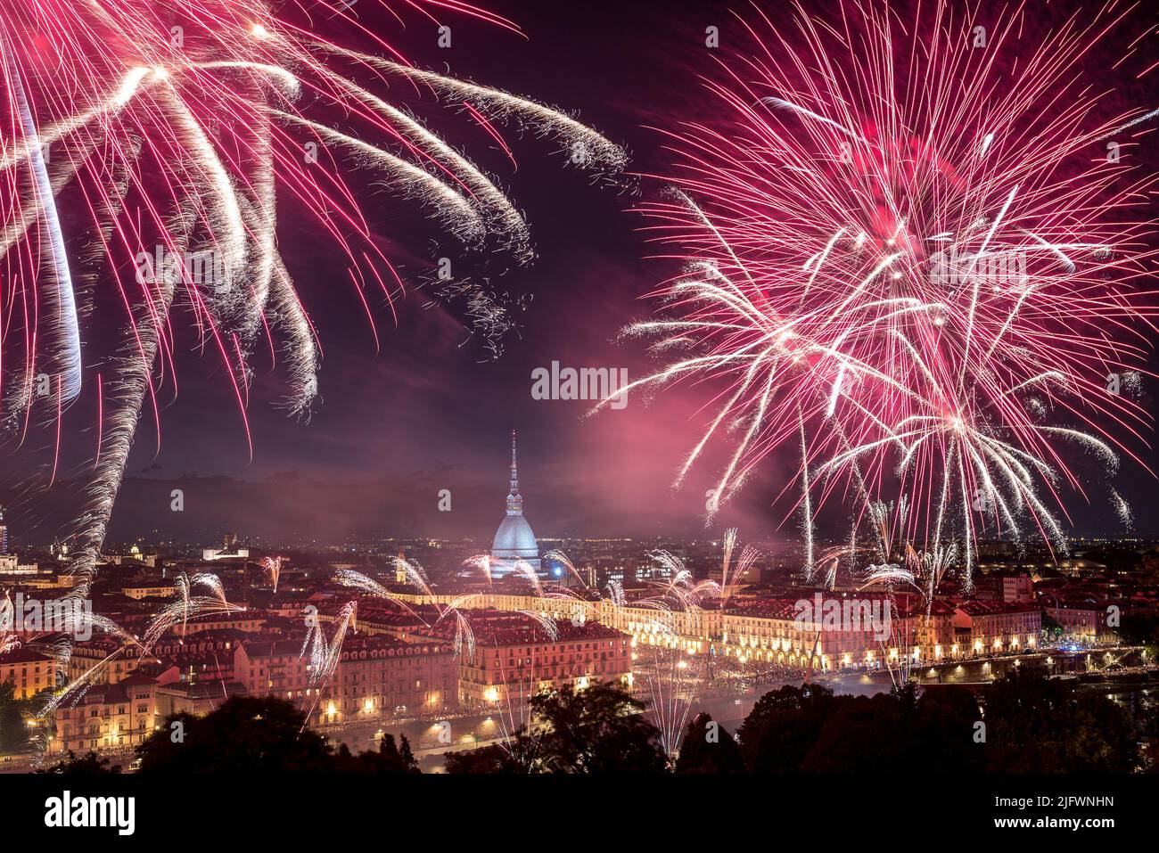 Turin (Turin) Feuerwerk für San Giovanni Stockfoto