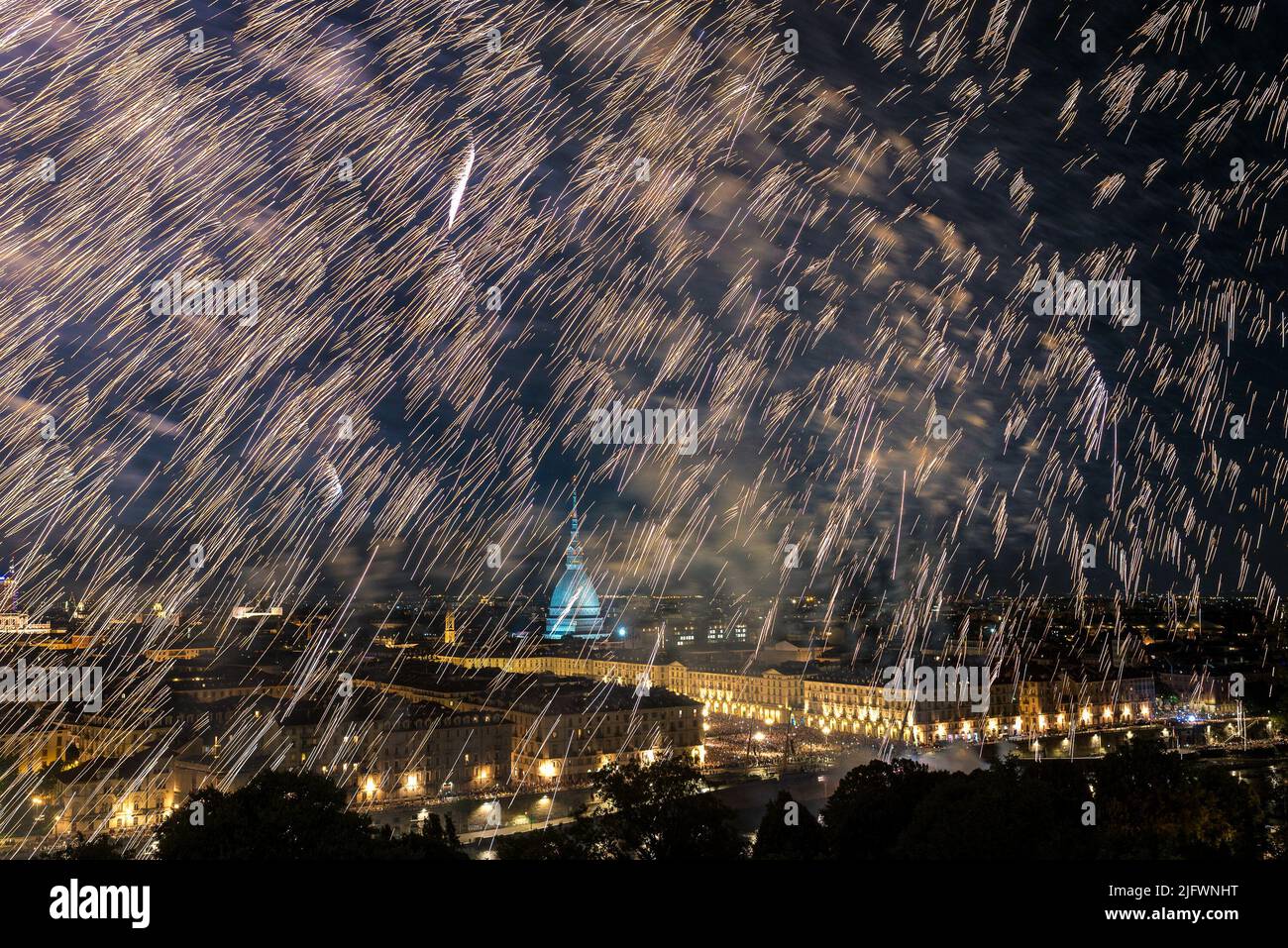 Turin (Turin) Feuerwerk für San Giovanni Stockfoto