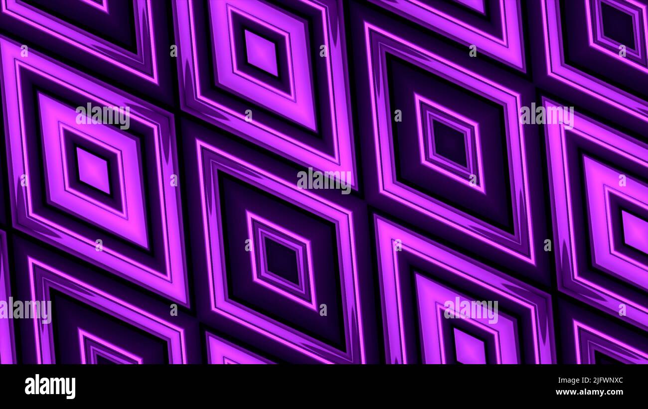 Helle violette Diamanten.Bewegung.Helle geometrische Formen in Abstraktion, die sich in 3D verjüngen. Hochwertige 4K-Aufnahmen Stockfoto