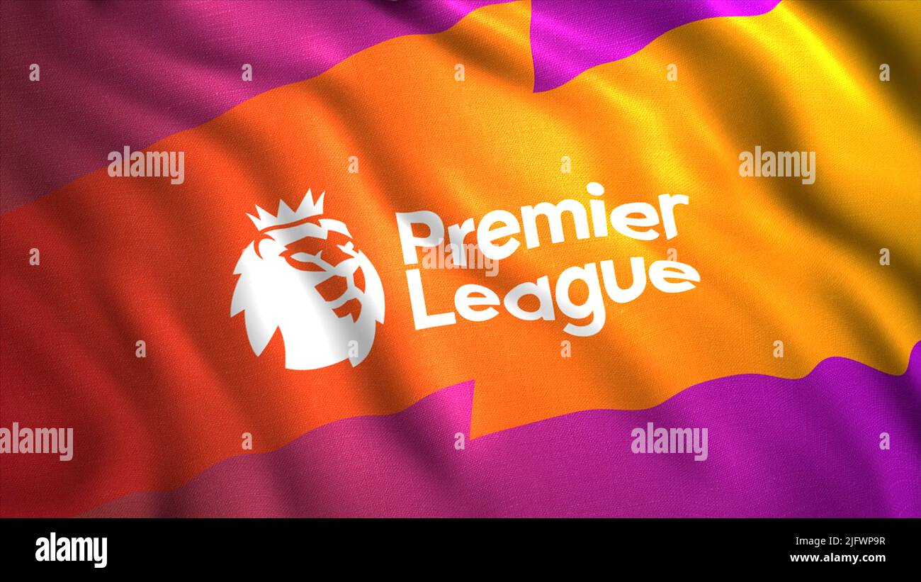 Das Emblem der Premier League mit einem Löwen.Bewegung.die Premier League of England, in der alle englischen Teams spielen.nur für redaktionelle Zwecke verwenden. Hohe Qualität 4K Stockfoto