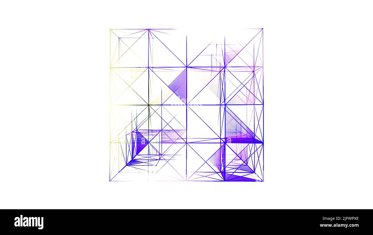 Abstrakte bunte komplexe Plexus 3D Figur. Bewegung. Dreieckige Kanten eines transluzenten Würfels Stockfoto