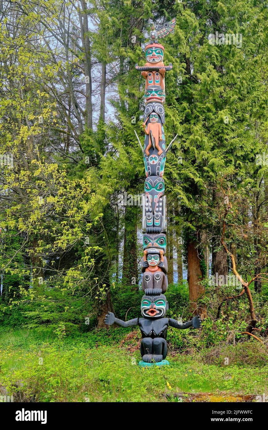 Totem Poles in Vancouver Stanley Park, Vancouver, British Columbia, Kanada Stockfoto