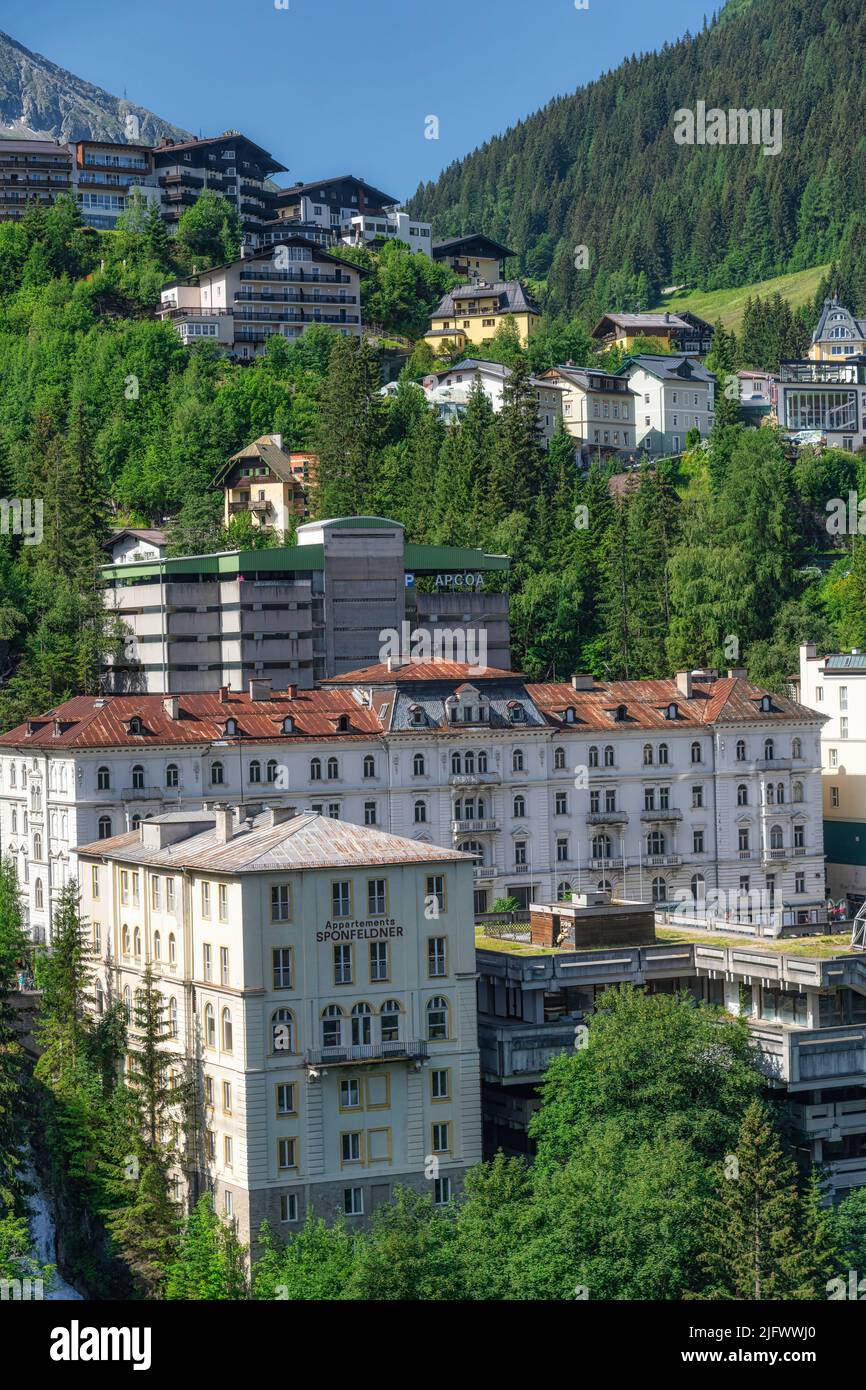 Bad Gastein, Land Salzburg, Österreich, Kurort, Wintersportort, Landschaft, Natur, Blick auf die Stadt Stockfoto