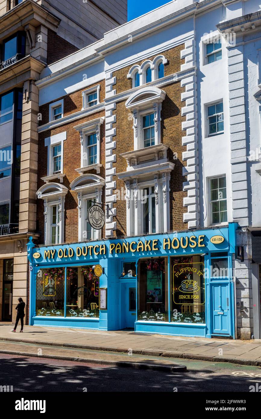 My Old Dutch Pancake House London - Mein Old Dutch Pancake Restaurant im 31-132 High Holborn Central London. Kleine Kette wurde 1958 gegründet. Stockfoto
