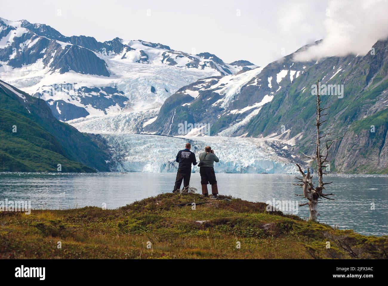 Surprise Glacier - aufgenommen während einer USGS-Reise nach Alaska, um Gletscherschmelze und andere klimarelevanten Forschungen zu katalogisieren. Surprise Glacier ist ein Gletscher im Denali National Park und im US-Bundesstaat Alaska. Der Gletscher beginnt in der Alaska Range nahe Mount Dall und bewegt sich nach Westen. Seine Endstation ist die Quelle des Flusses Tonzona. Kredit: DBecker/USGS Stockfoto