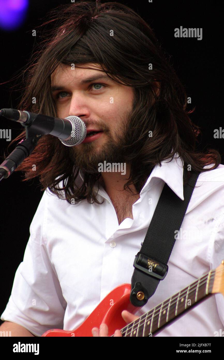 Der schottische Act Biffy Clyro spielt das Download Festival. Die jährliche Veranstaltung findet im Donington Park statt und umfasst nun das Ozzfest. Stockfoto