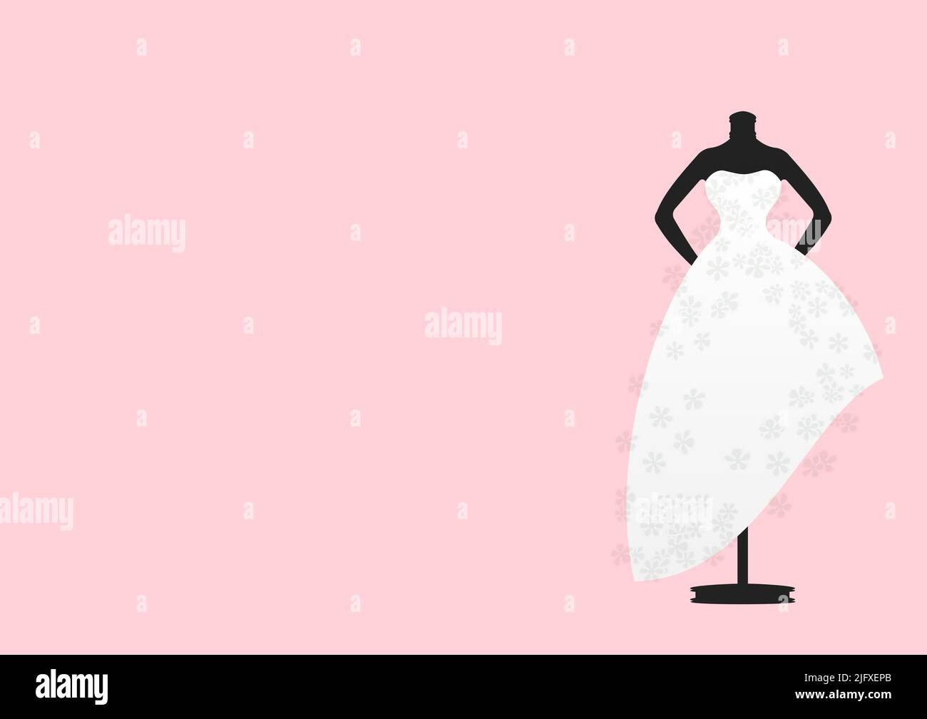 Rosafarbene Blumenmotive mit weißem Abendkleid für Hochzeitsfeiern Stockfoto