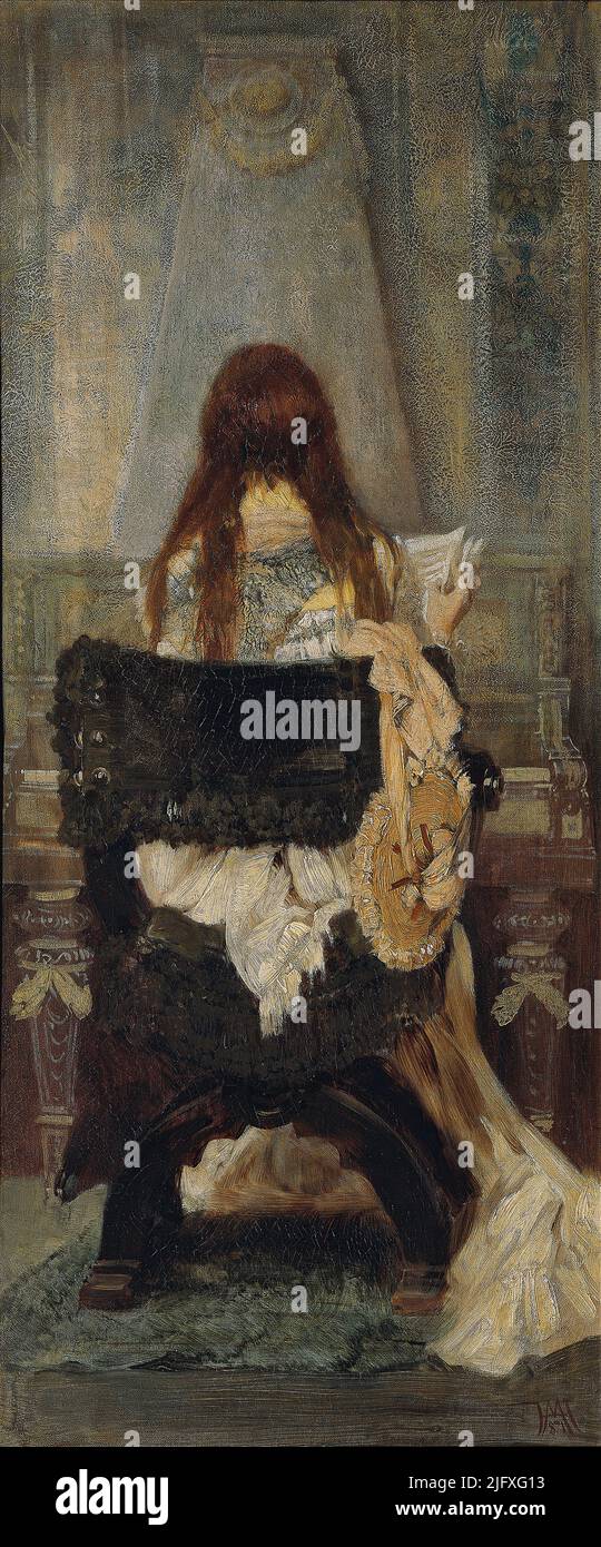 Lady at the Spinet (1871) Ölgemälde von Hans Makart Stockfoto