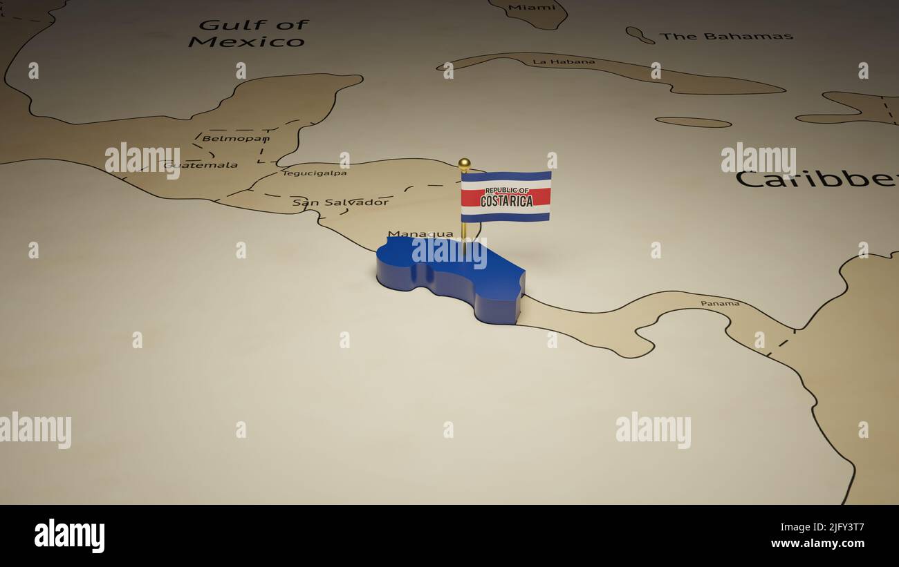 3D Karte und Flagge von Costa Rica Stockfoto