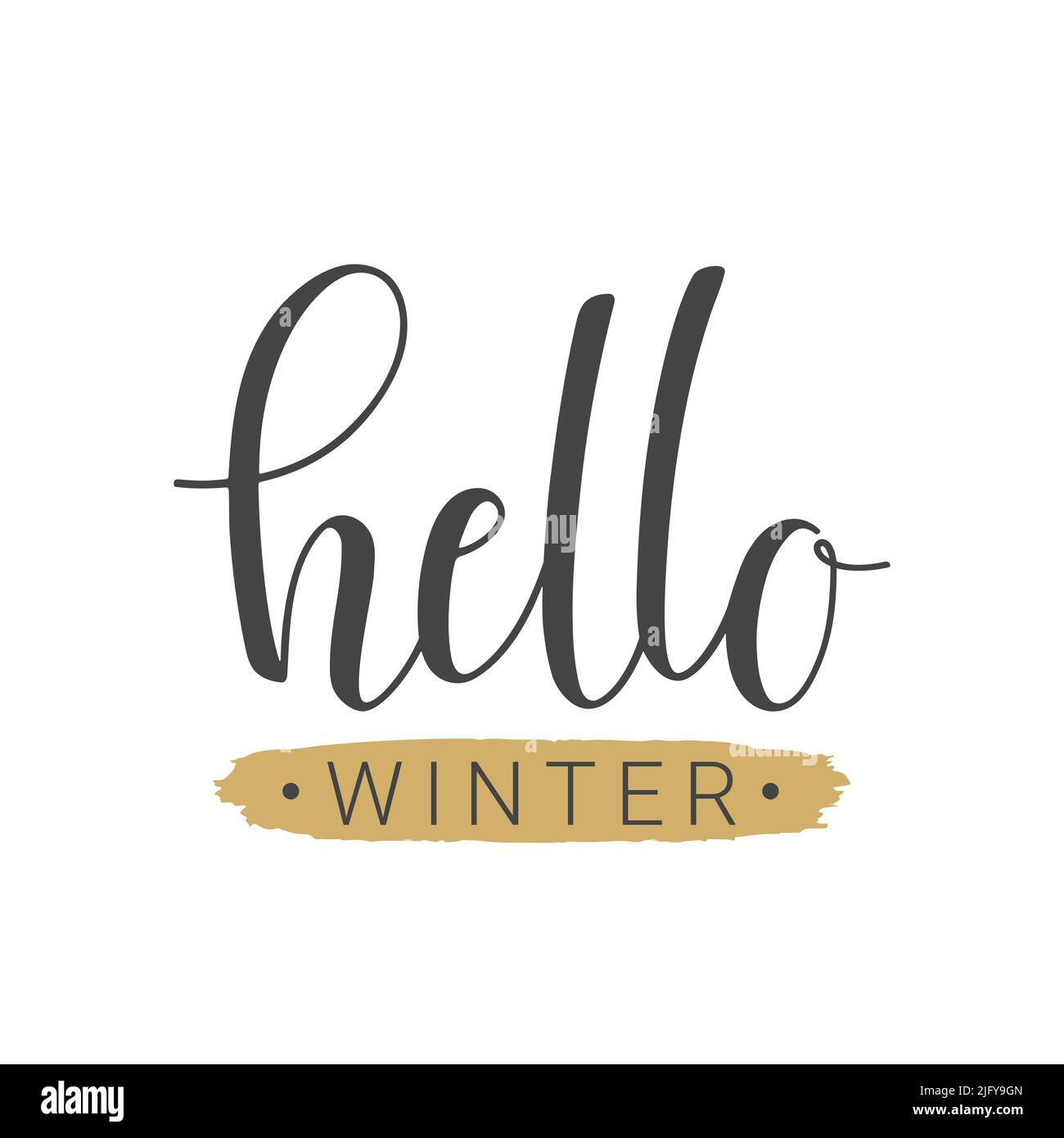 Vektorgrafik. Handgeschriebener Schriftzug von Hello Winter. Vorlage für Grußkarte, Postkarte, Poster, Print oder Webprodukt. Stock Vektor