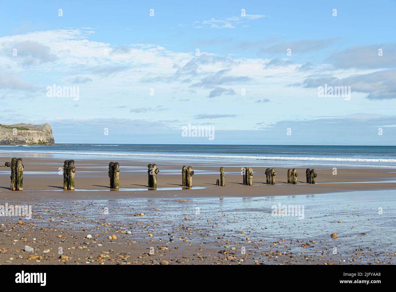 Blick auf den Strand von Sandsend. North Yorkshire Stockfoto