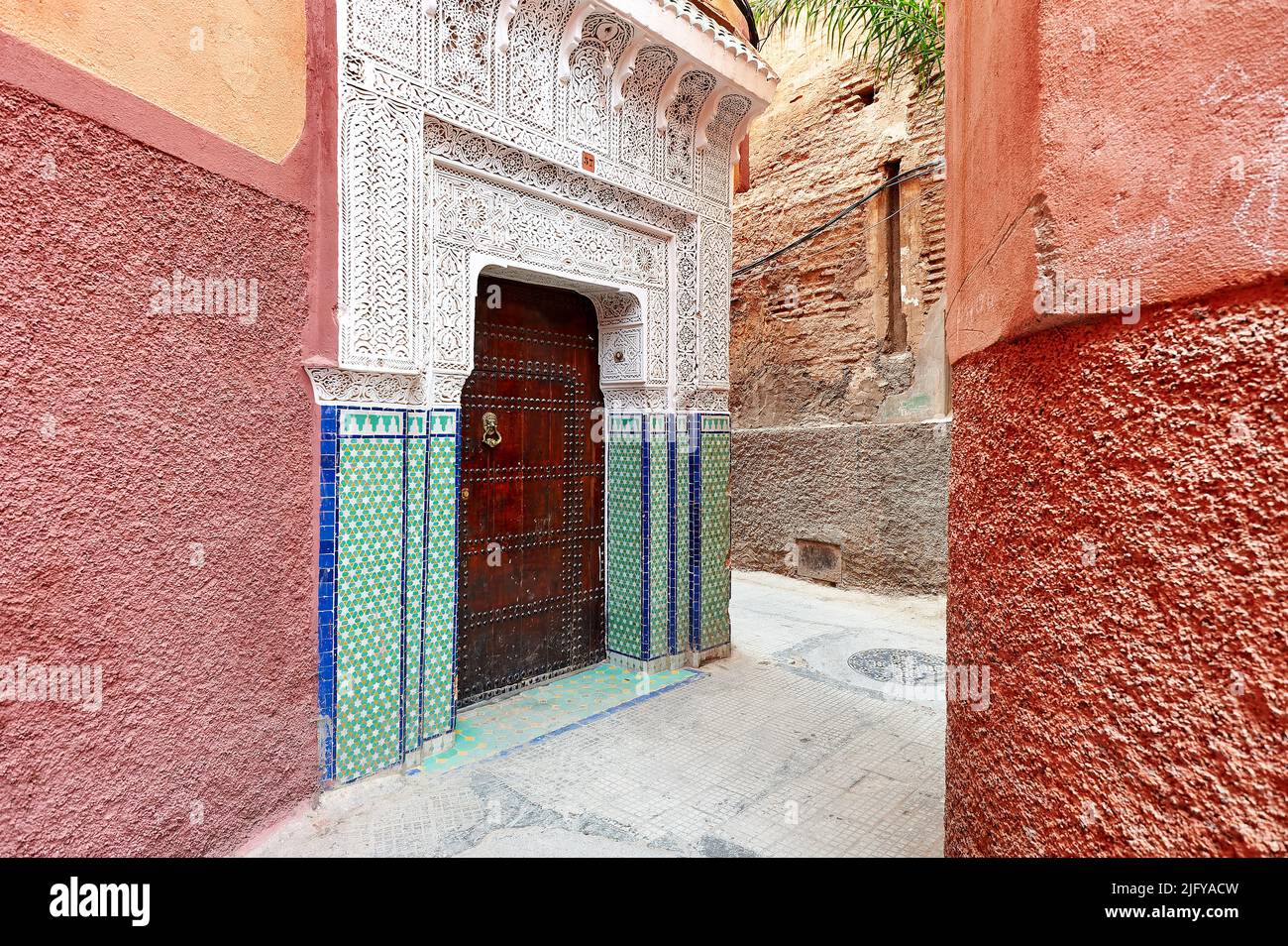 Marokko Marrakesch. Die engen Gassen der Medina Stockfoto