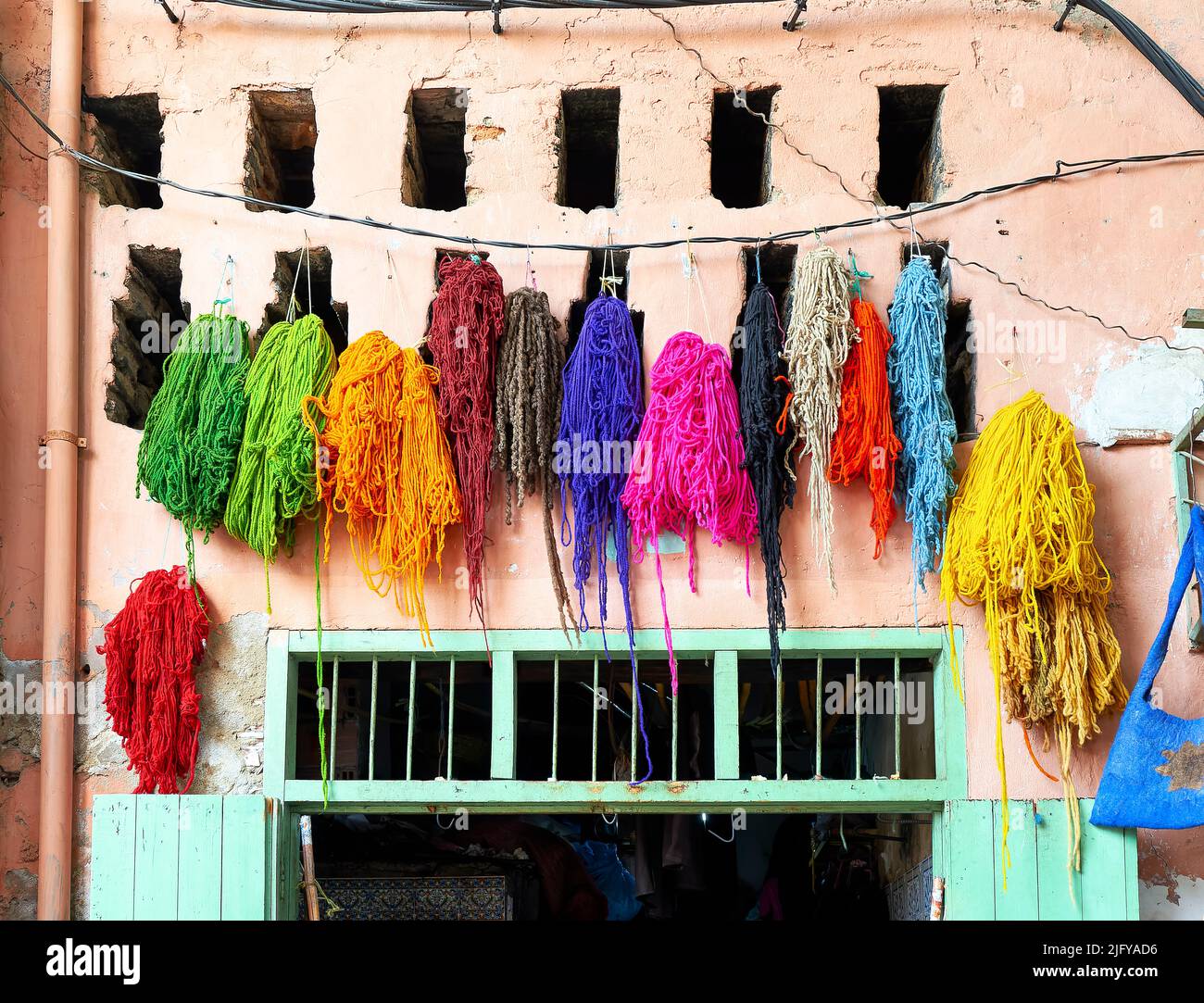 Marokko Marrakesch. Dyers Souk Stockfoto