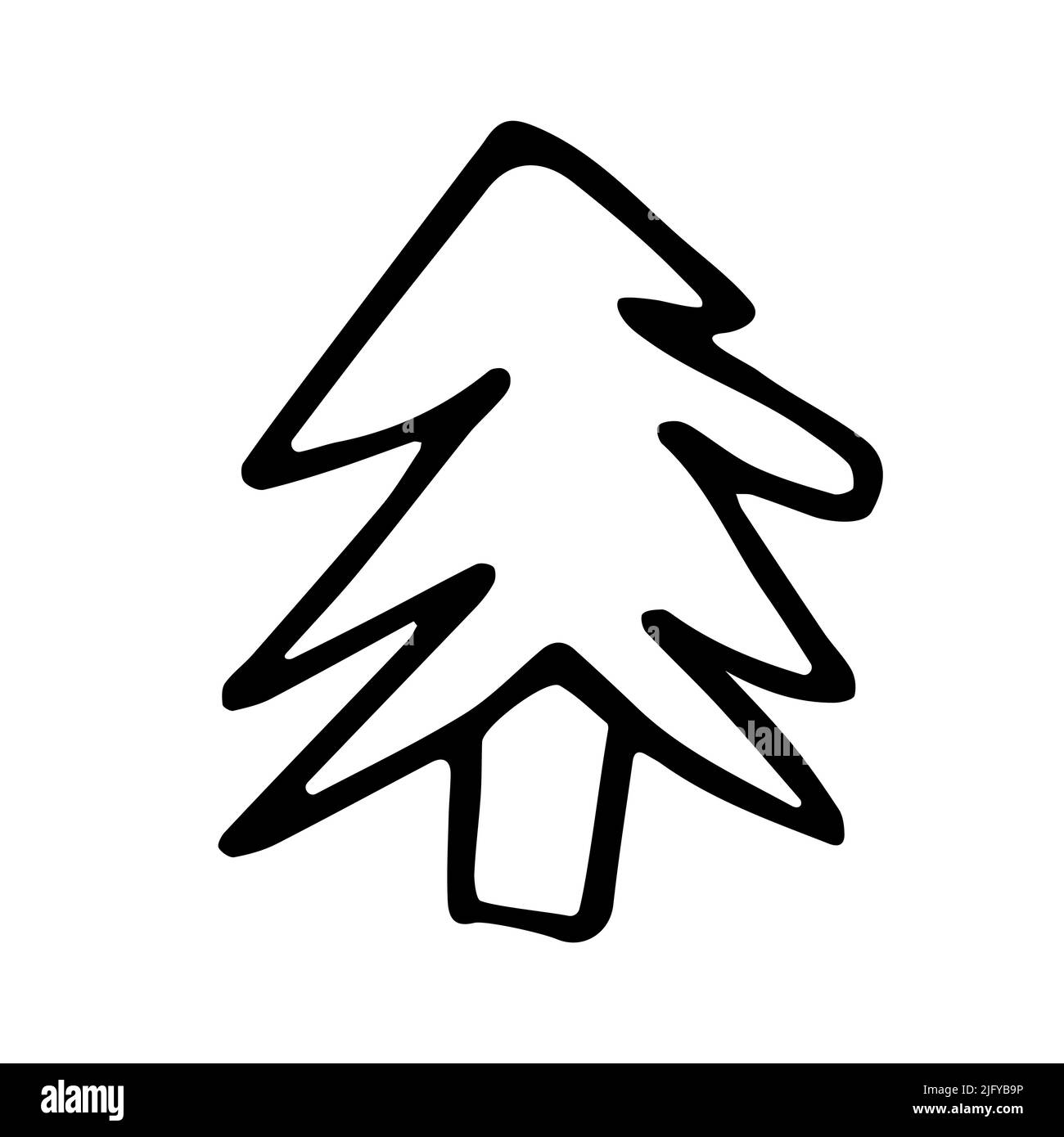 Vektor gemütliche Doodle Weihnachtsbaum. Handgezeichnete Tanne isoliert auf weißem Hintergrund. Skizzieren Sie den skandinavischen Nadelbaum. Frohes Neues Jahr, Merry Chris Stock Vektor