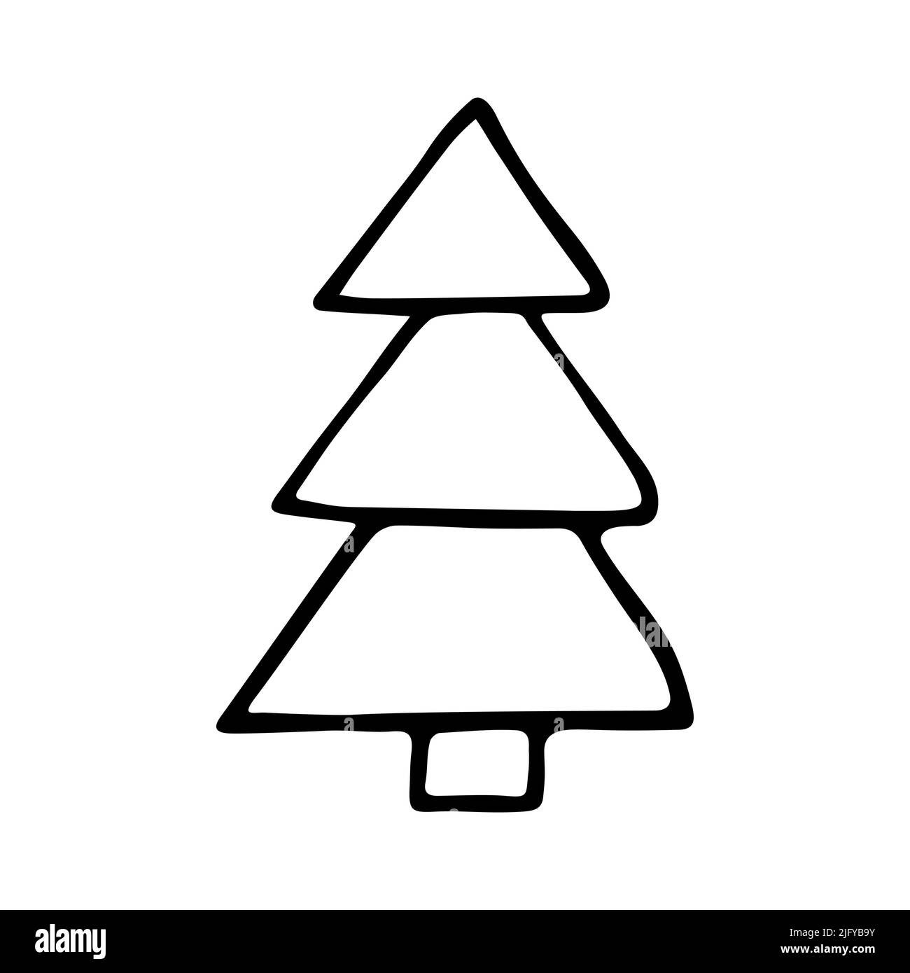 Vektor gemütliche Doodle Weihnachtsbaum. Handgezeichnete Tanne isoliert auf weißem Hintergrund. Skizzieren Sie den skandinavischen Nadelbaum. Frohes Neues Jahr, Merry Chris Stock Vektor