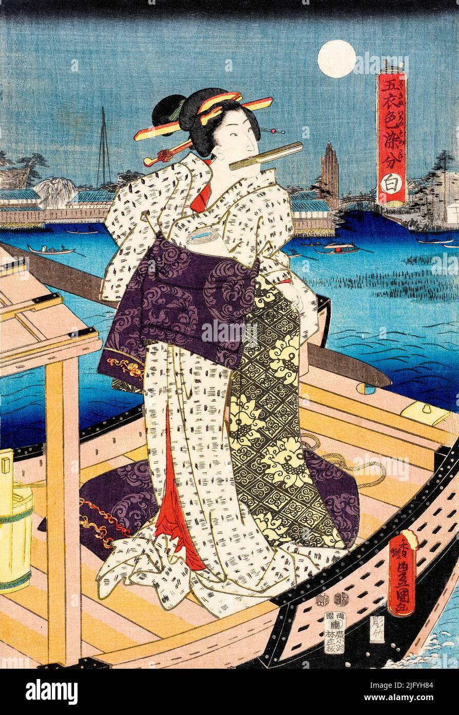 Utagawa Kunisada, Weiß, japanischer Holzschnitt-Druck in Polychromie, 1847-1852 Stockfoto