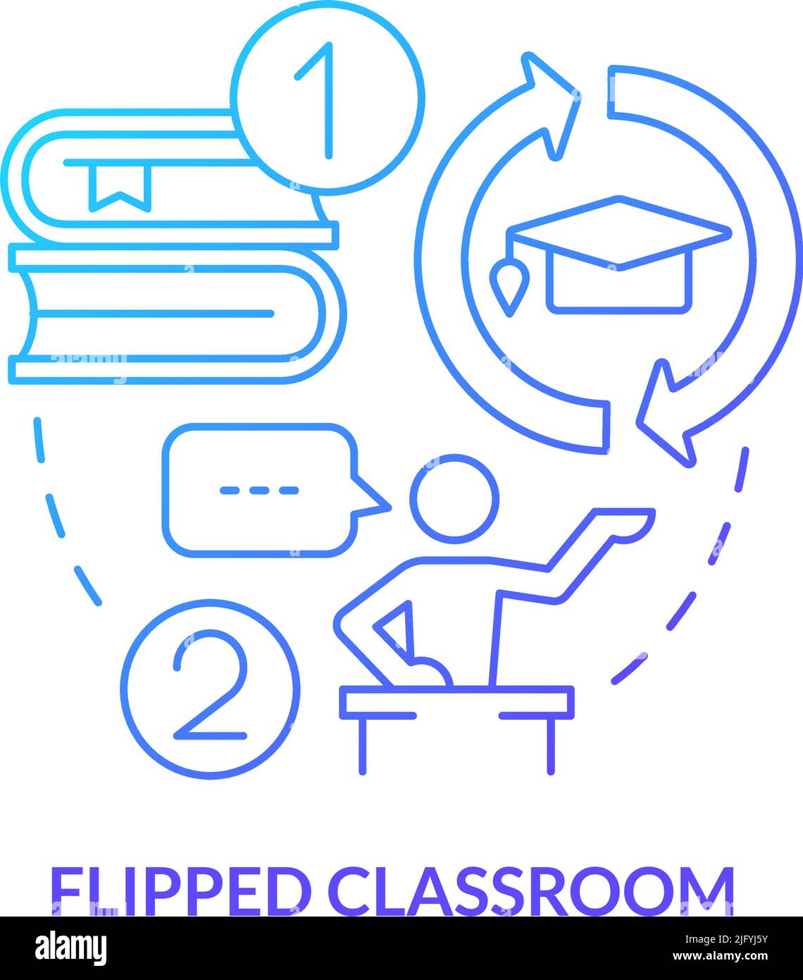 Symbol für ein blaues Gradientenkonzept im umgedrehten Klassenzimmer Stock Vektor