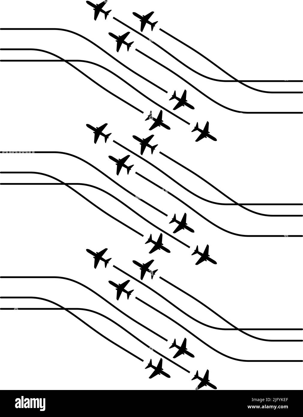 Flugzeug Flying Formation, Air Show Display, Die Disziplinierte Flug Vektor Kunst Illustration Stock Vektor