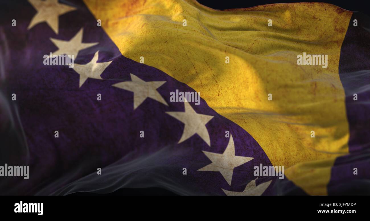 Alte Flagge Bosniens winkt Stockfoto