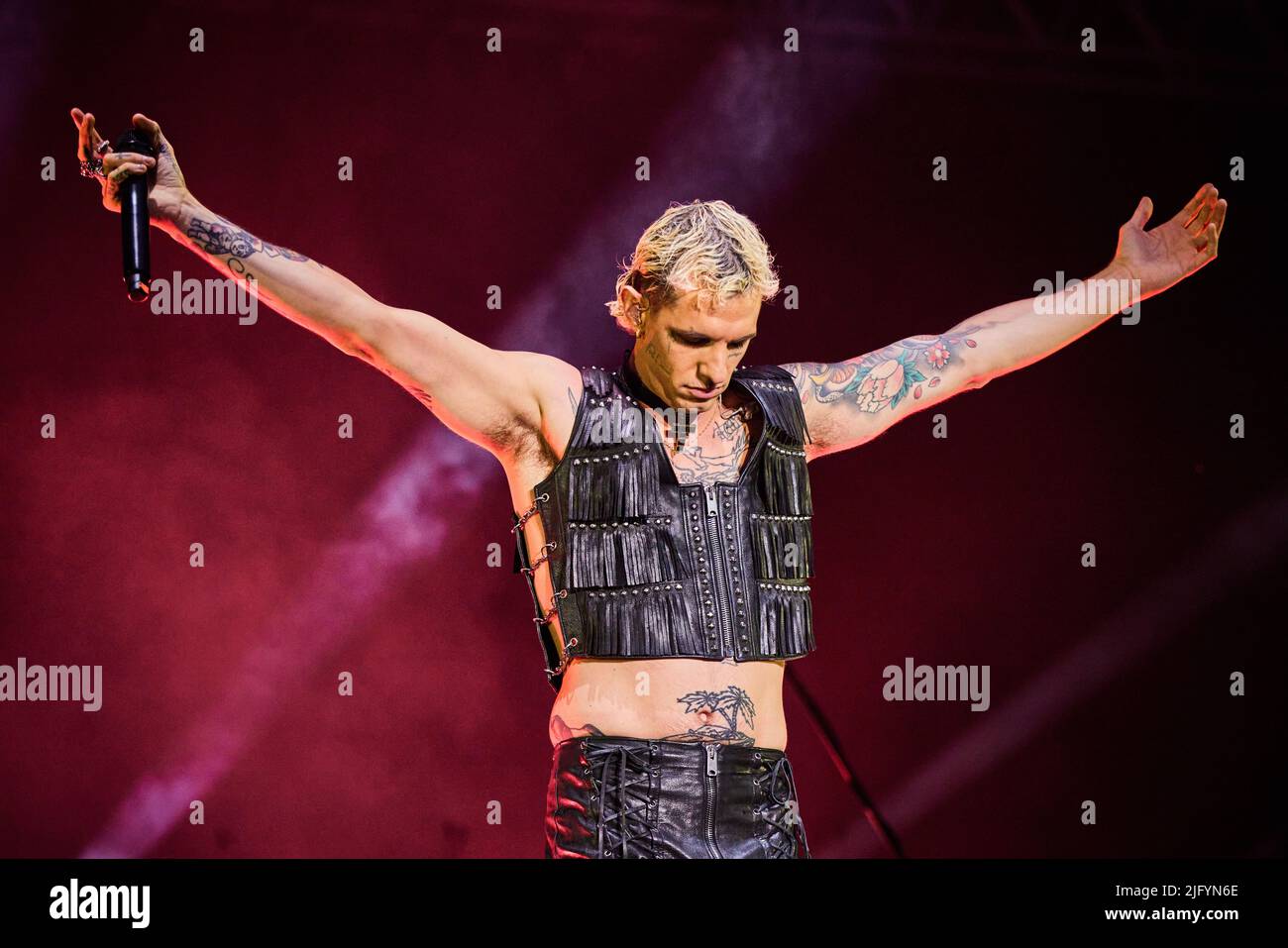 Achille Lauro im Konzert all'Ippodromo di San Siro di Milano, foto di Marco Arici Stockfoto