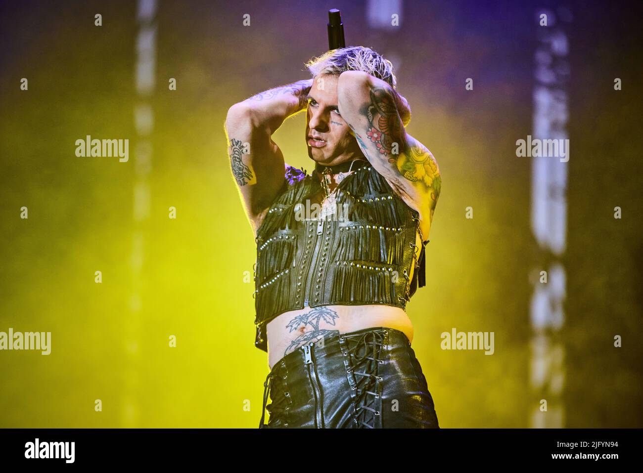Achille Lauro im Konzert all'Ippodromo di San Siro di Milano, foto di Marco Arici Stockfoto
