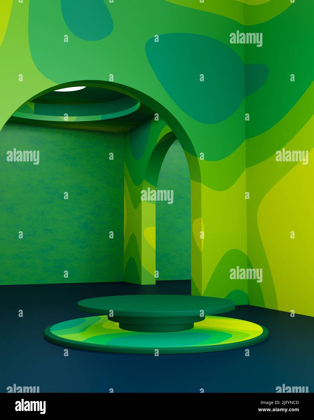 Abstract Shades of Green 3D gerendertes Podium für Produktdisplay Stockfoto