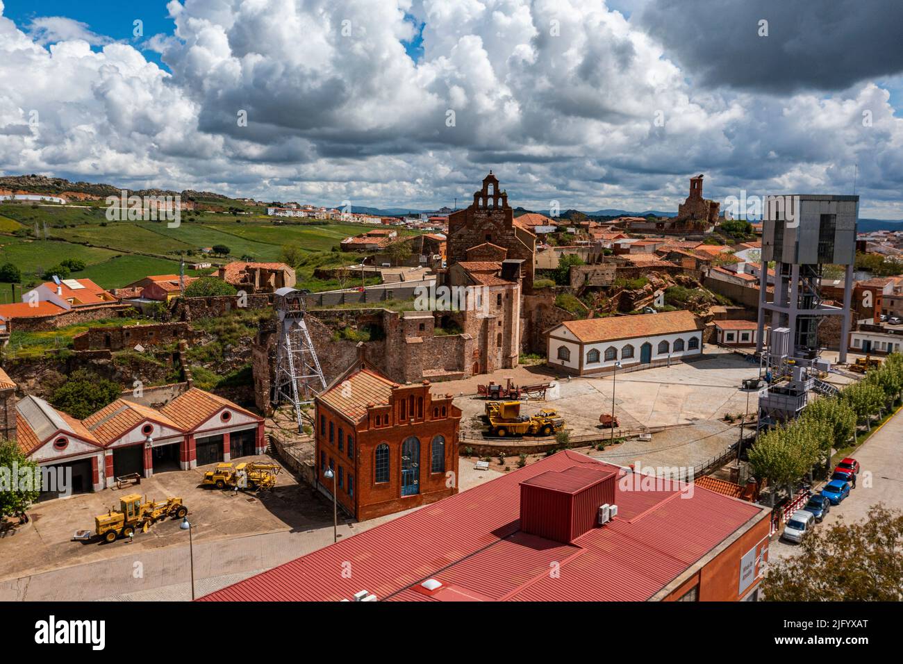 Luftaufnahme der alten Mine, Merkur-Erbe, UNESCO-Weltkulturerbe, Almaden, Kastilien-La Mancha, Spanien, Europa Stockfoto