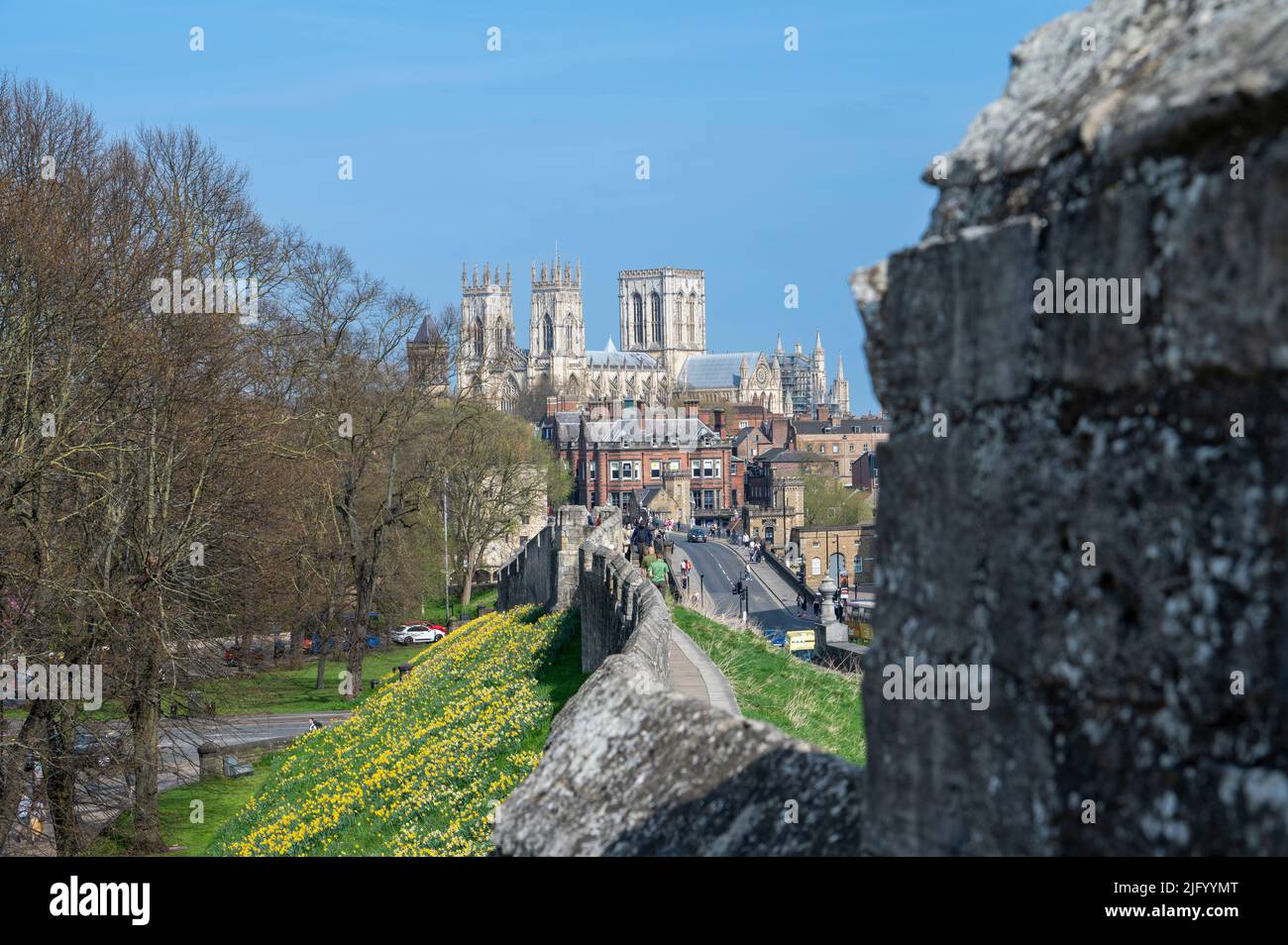 York Minster, Lendal Bridge with City Walls in spring, York, North Yorkshire, England, Vereinigtes Königreich, Europa Stockfoto