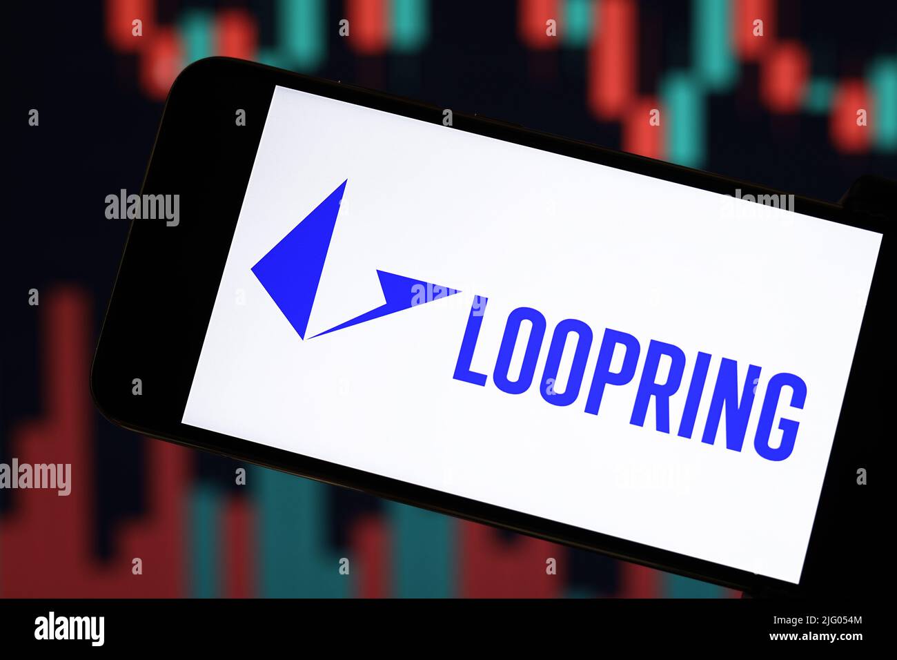 Loopring (LRC)-Editorial. Illustratives Foto für Nachrichten über Loopring (LRC) - eine Kryptowährung Stockfoto