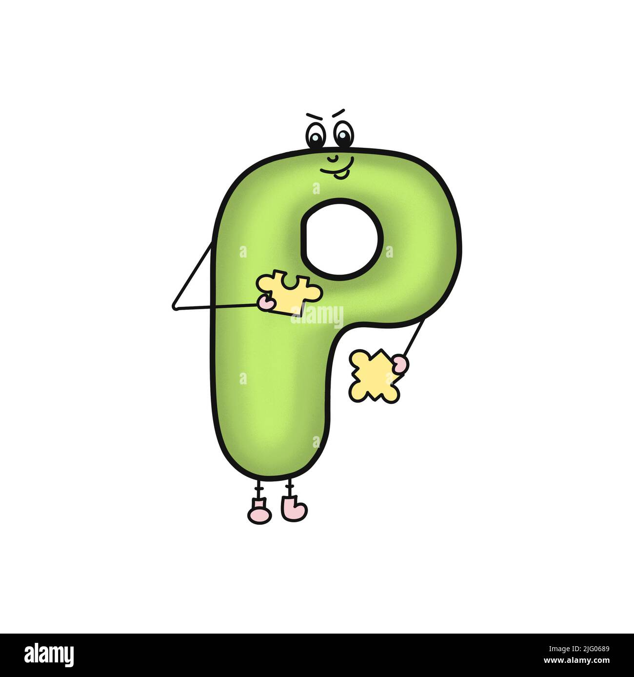 Lustiger Buchstabe P. Kinder fröhliches Alphabet. Cartoon niedlichen