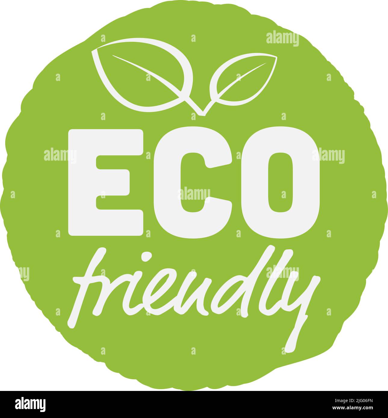 Grünes ECO-FREUNDLICHES Etikett oder Schild mit isolierten Blättern auf weißer Vektorgrafik Stock Vektor