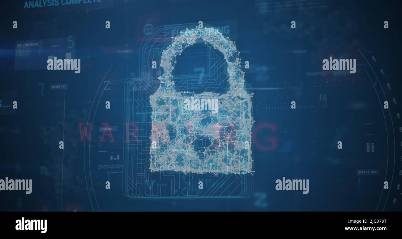 Bild von sich ändernden Zahlen und Buchstaben über dem Online-Sicherheits-Vorhängeschloss Stockfoto