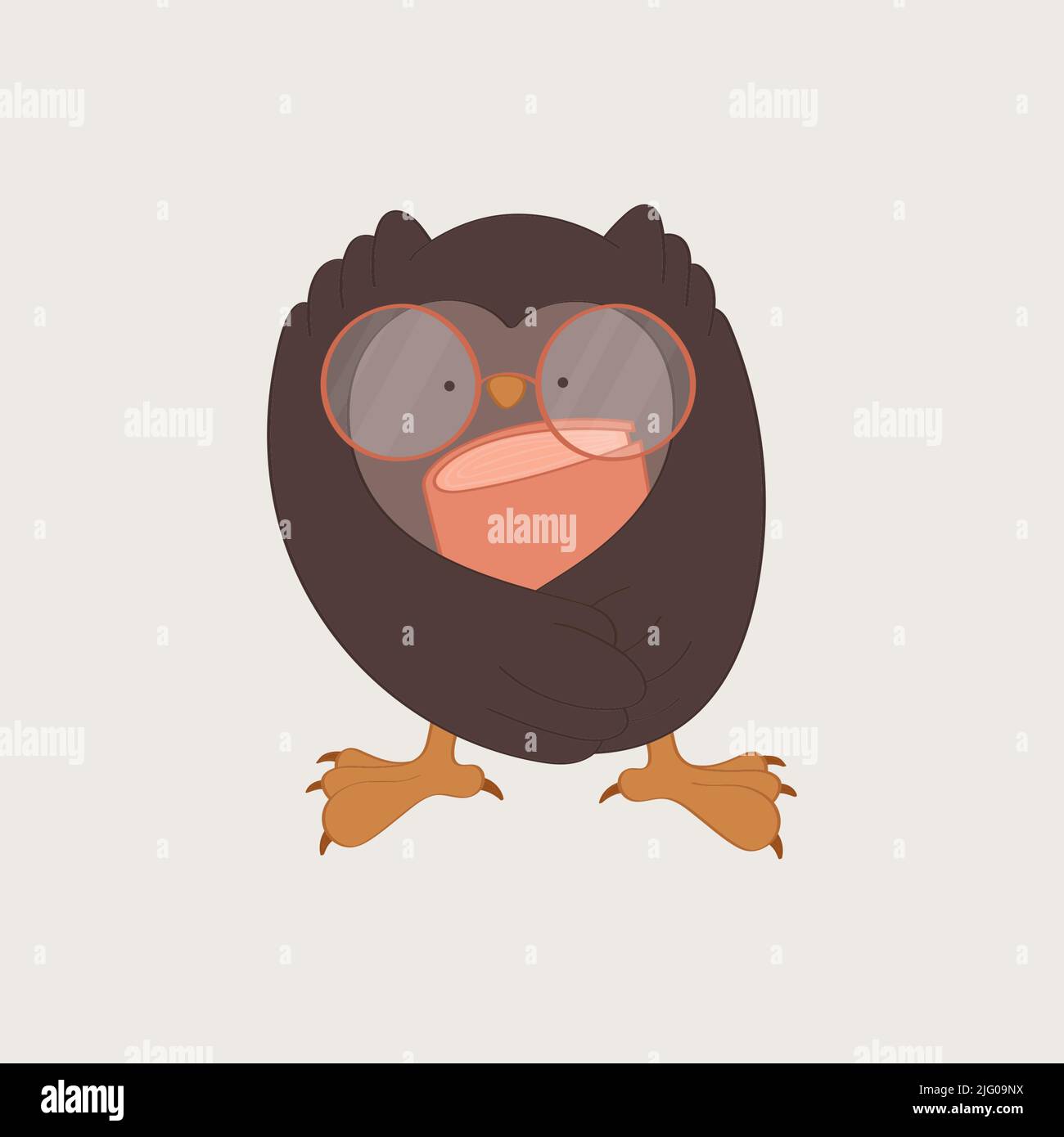 Eule Clipart Character Design. Happy Clip Art Eule in einer Brille mit einem Buch. Vektor-Illustration eines Vogels für Drucke für Kleidung, Aufkleber, Babydusche Stock Vektor