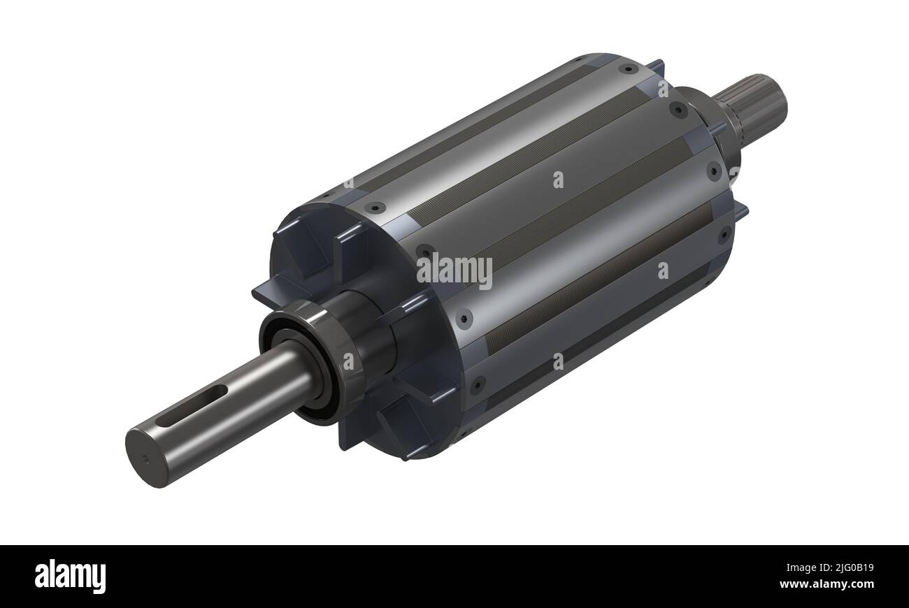 Elektrischer Generator mit permanenten Rotormagneten, Explosionszeichnung, 3D Rendering Stockfoto Elektrischer Generator mit permanenten Rotormagneten, Explosionszeichnung, 3D Rendering Stockfoto