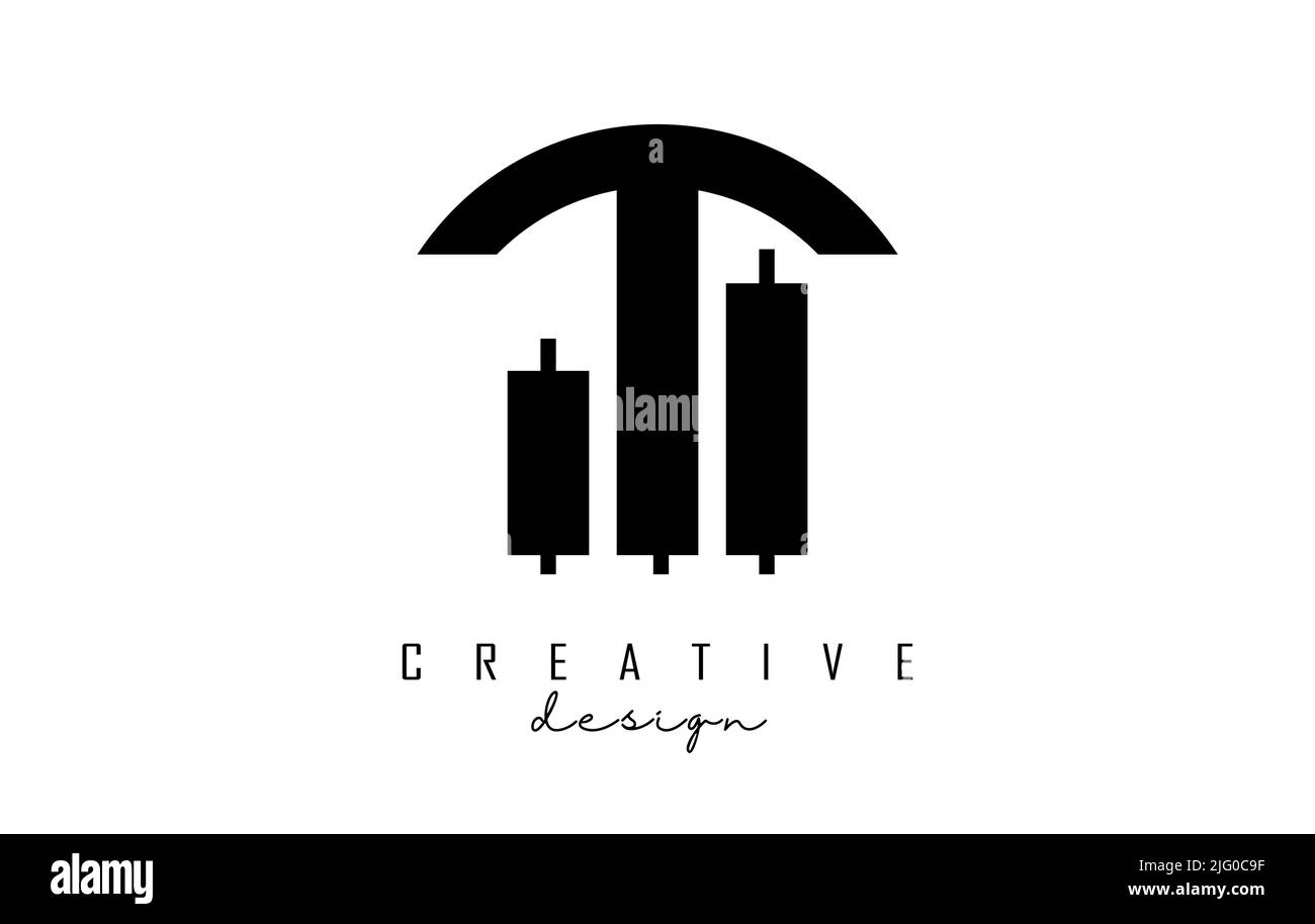 T-Logo mit kreativer Form und geometrischem Design für anlegende Unternehmen. Vektorgrafik mit Buchstaben und abgerundetem Rahmen. Stock Vektor