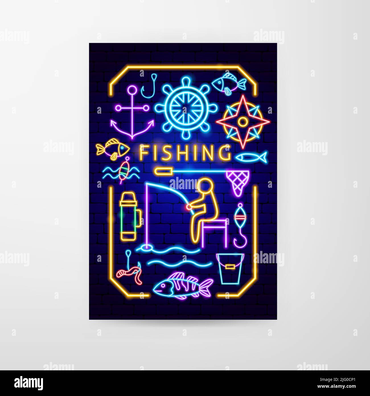 Fishing Neon Flyer Stock Vektor
