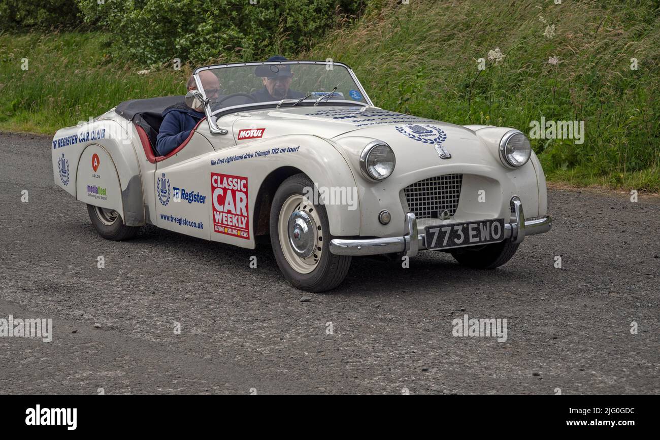 Triumph Oldtimer treffen sich im Solway Aviation Museum, Carlisle Cumbria. Stockfoto