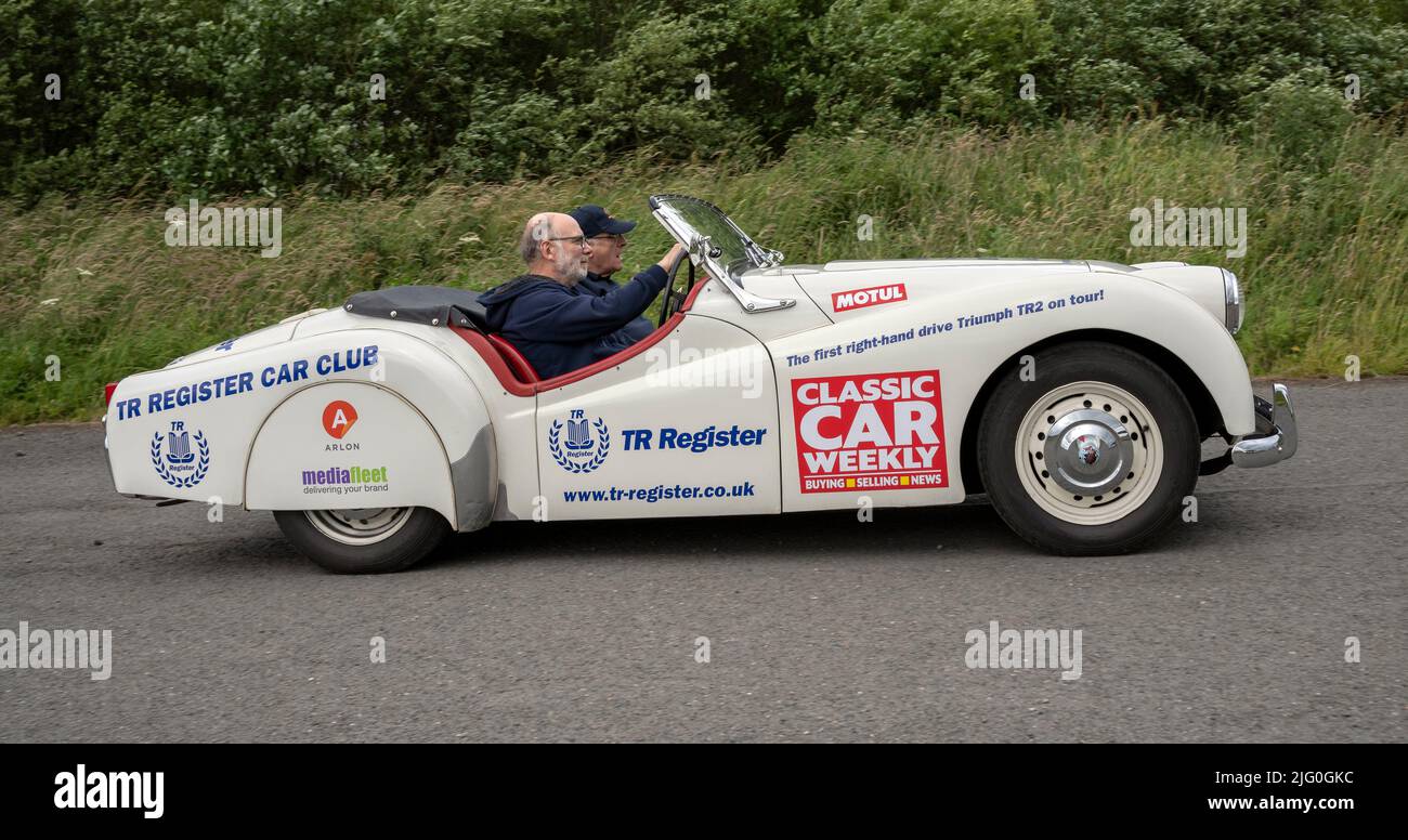 Triumph Oldtimer treffen sich im Solway Aviation Museum, Carlisle Cumbria. Stockfoto