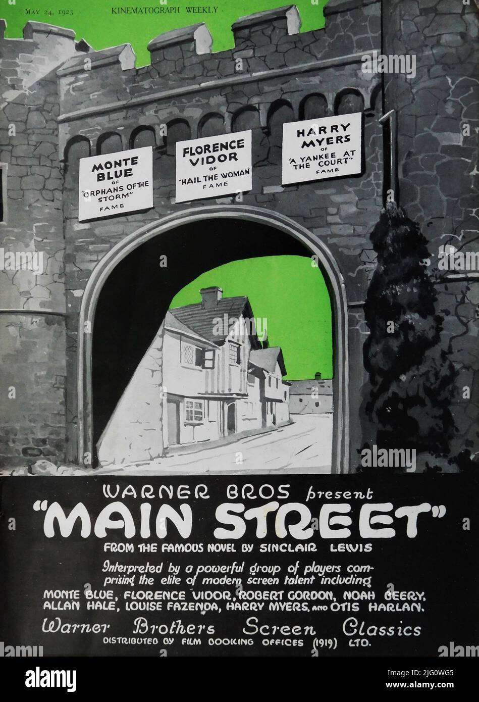 MONTE BLUE FLORENCE VIDOR und HARRY MYERS in DER HAUPTSTRASSE 1923 Regisseur / Redakteur HARRY BEAUMONT Roman Sinclair Lewis Assistant Editor Lewis Milestone Warner Bros. Stockfoto
