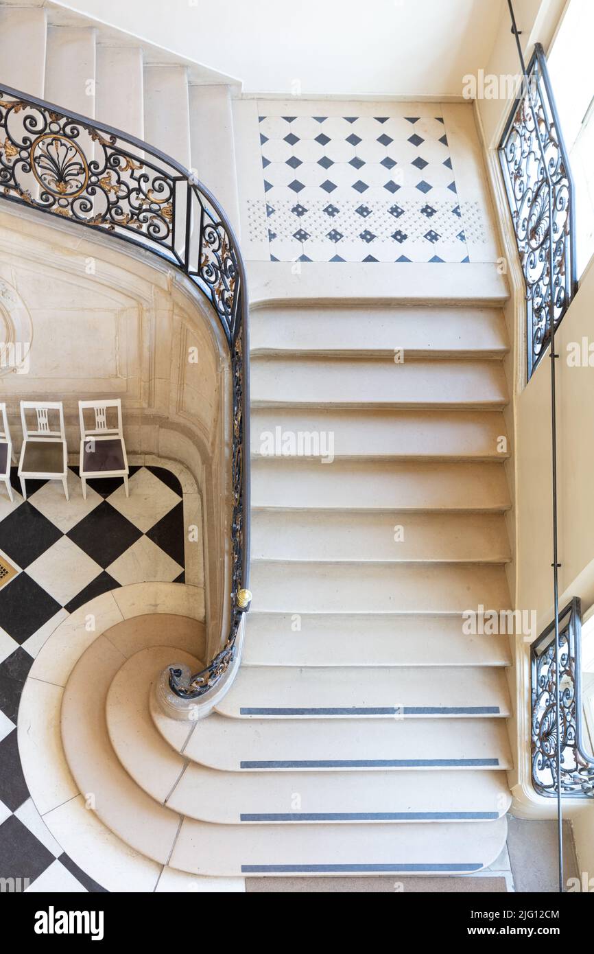 Große Treppe am Eingang zum l'Hotel Biron - Musée Rodin, Paris, Ile-de-France, Frankreich Stockfoto